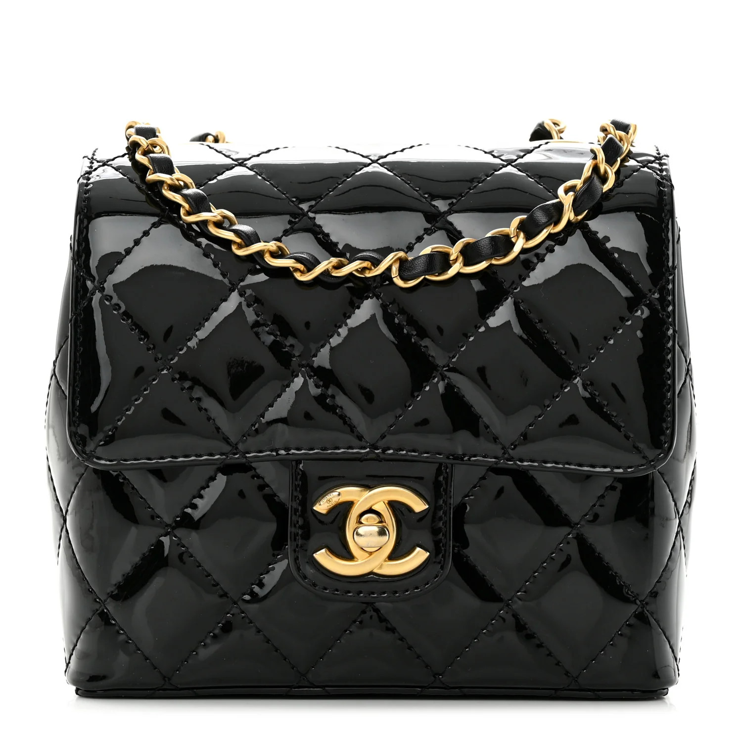 Patent Quilted Mini Square Flap Black | FASHIONPHILE (US)