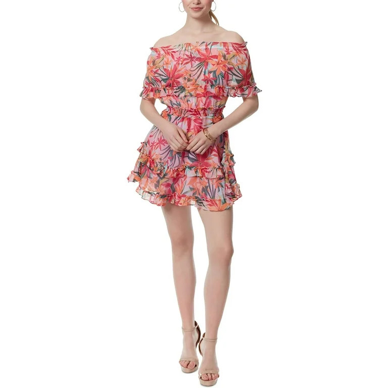 Jessica Simpson Women's Amaya Off The Shoulder Ruffled Mini Dress Pink Size Medium | Walmart (US)