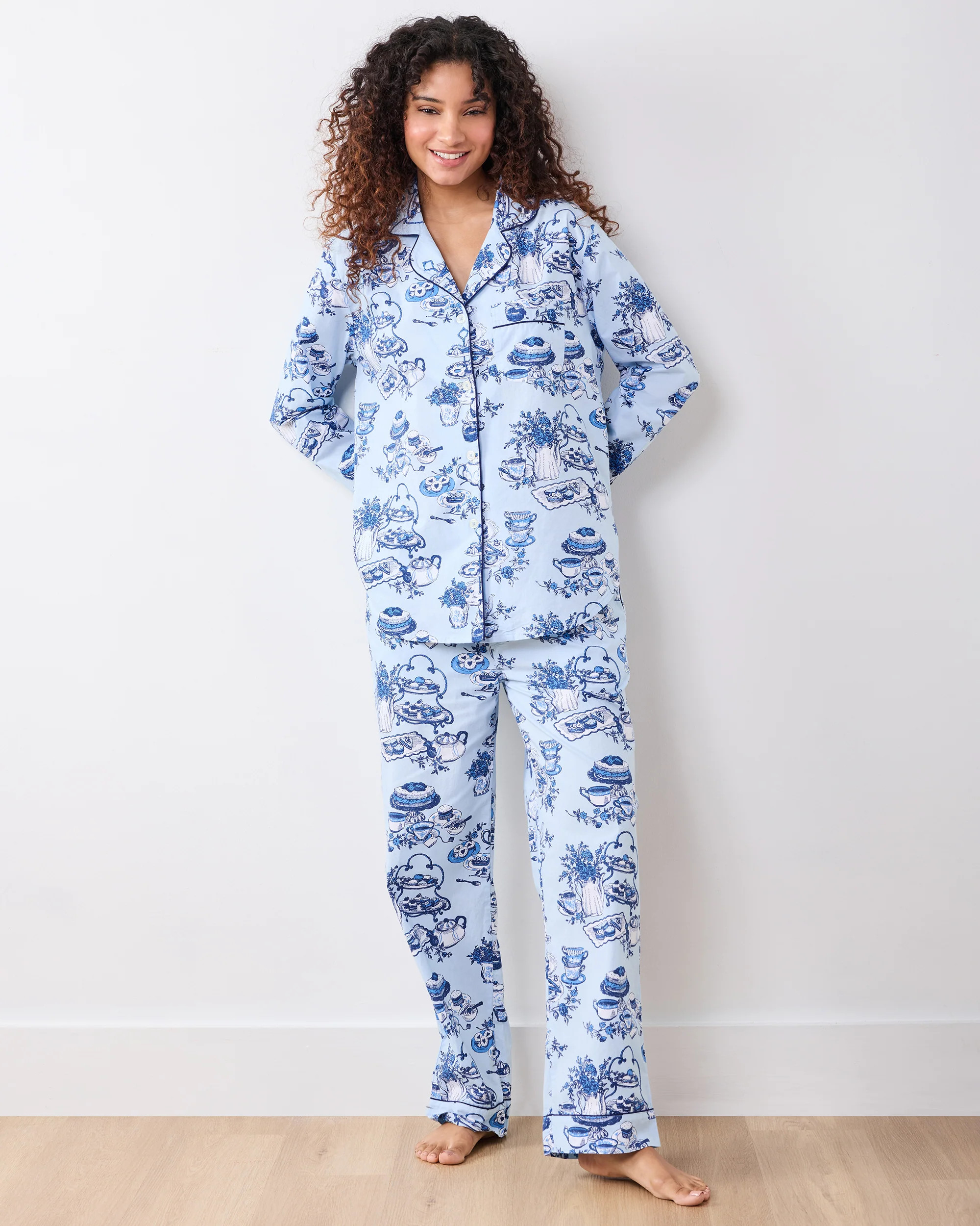 High Tea Toile - Long PJ Set - Notting Hill Blue | Printfresh
