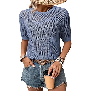 Dokotoo Womens Summer Short Sleeve Crochet Tops Hollow Out Floral Beach Vacation Clothes Cruise O... | Amazon (US)