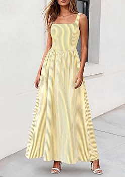 PRETTYGARDEN Women's Maxi Dress Summer Striped Sundress 2026 Spring Smocked A Line Long Flowy Bea... | Amazon (US)