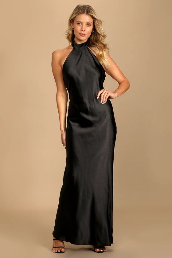 Love in Your Life Black Satin Halter Maxi Dress | Lulus (US)