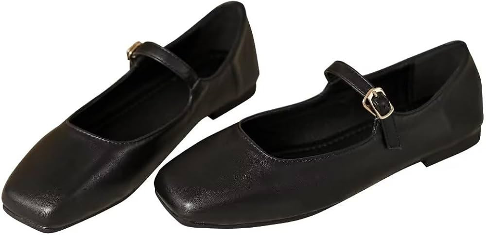 Amazon.com | TN TANGNEST Women's Leather Flats Comfortable Square Toe Dress Flats Retro Soft Mary... | Amazon (US)