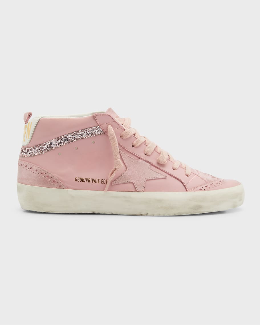 Golden Goose Mid Star Leather Glitter Wing-Tip Sneakers | Neiman Marcus