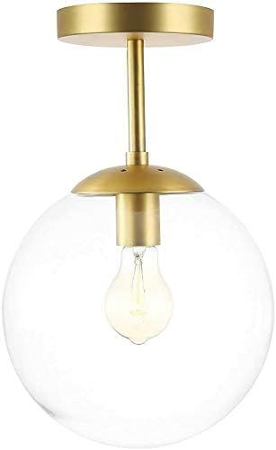 Globe Semi Flush Mount Ceiling Light, Clear Glass with Brass Finish, Contemporary Mid Century Modern | Amazon (US)