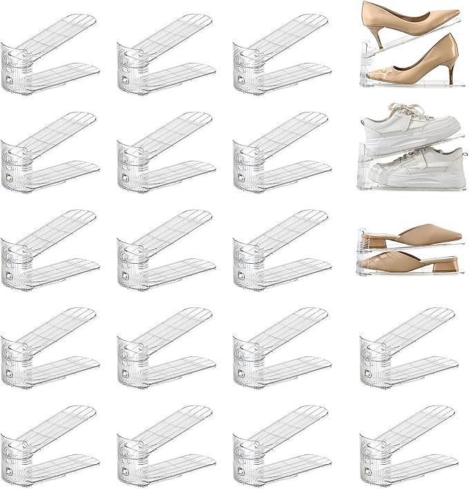 20 Pack Shoe Slots Organizer Adjustable Level Shoe Stacker Holder Storage Space Saving Sneakers D... | Amazon (US)