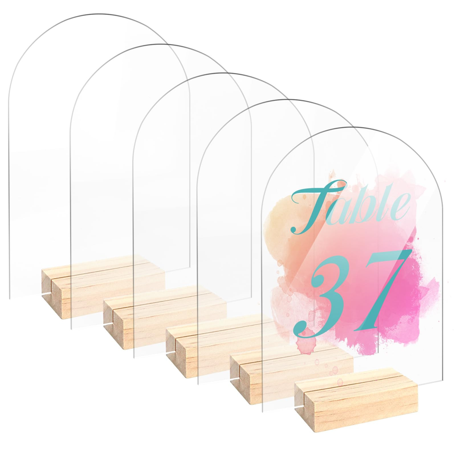 Bercoor 5 Pack 5x7 Inch Blank Clear Arch Acrylic Sign with Wooden Stands, Arched Round Top Acryli... | Amazon (US)