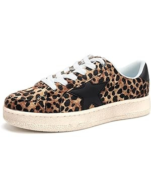 Niluber Star Sneakers for Women Low Top Comfortable Cushioned White Gold Sliver Leopard Platform ... | Amazon (US)