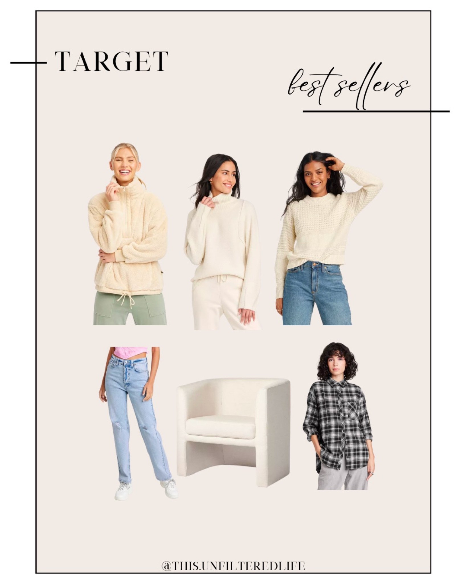 Target best sellers - crew neck sweater - nick neck sweater - upholstered chair - straight Jeans 

#LTKstyletip #LTKcurves #LTKunder50