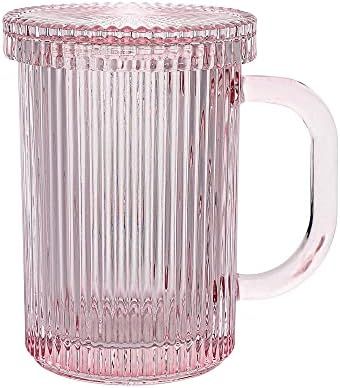 Lysenn Pink Glass Coffee Mug - Classic Vertical Stripes Tea Mug - Elegant Coffee Cup with Glass Lid  | Amazon (US)