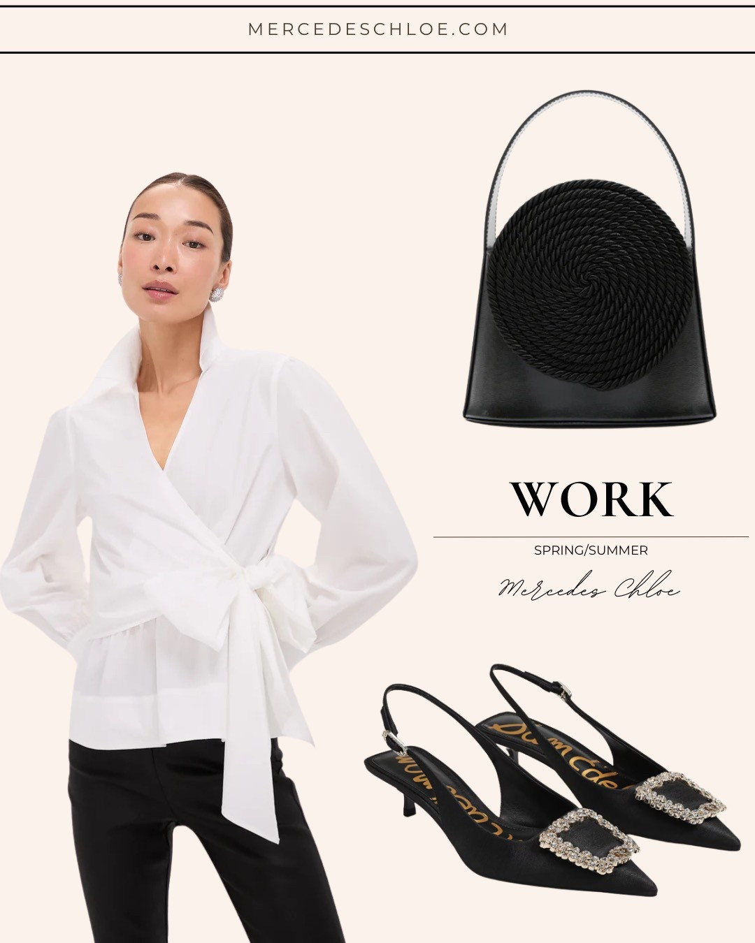 Wednesday work outfit. How perfect is this white tie top? Paired with embellished shoes and bag ?

#LTKStyleTip #LTKWorkwear #LTKSeasonal