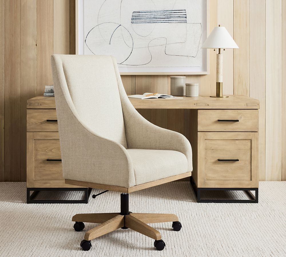 York Upholstered Swivel Desk Chair | Pottery Barn (US)