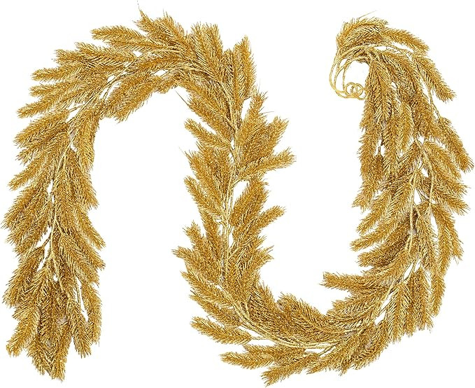 Hollyone 3 PCS Gold Christmas Pine Needle Garland 6FT Artificial Christmas Garland Fake Glitter P... | Amazon (US)