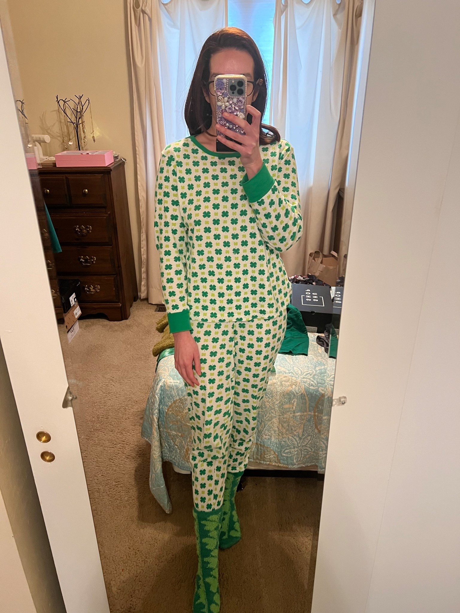 Shamrock pajamas (small). #pajamas #pjs #loungewear #shamrockpajamas #greenpajamas 
st patricks day outfit women 

#LTKSeasonal