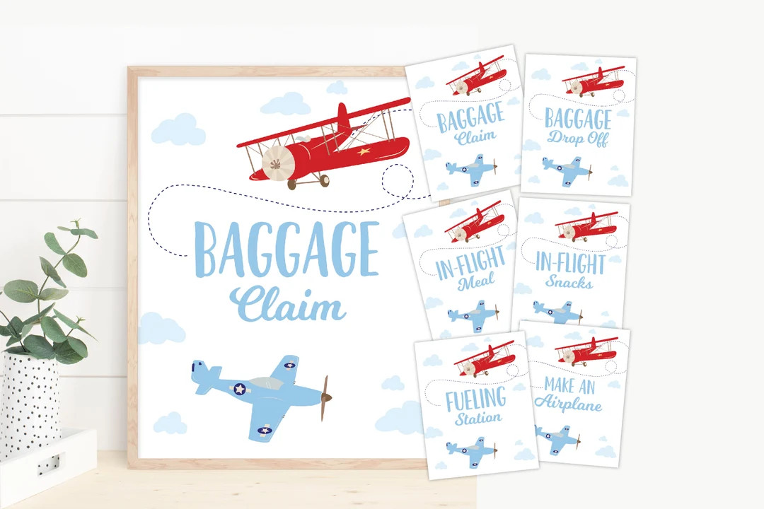 Airplane Birthday Sign Package Airplane Party Bundle Baggage Claim Sign Fueling Station Inflight ... | Etsy (US)