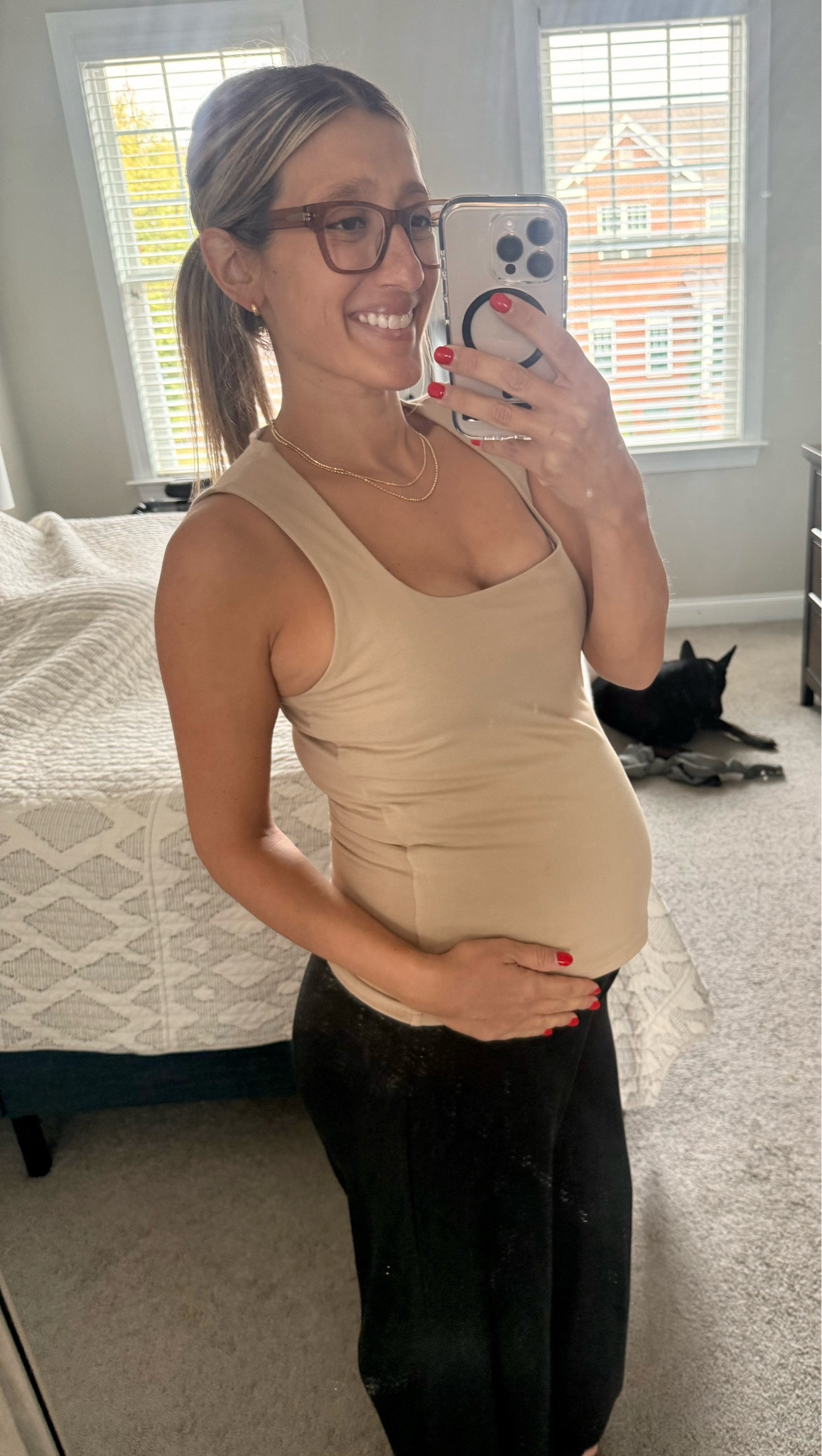 Bumping! Loved this beige top (sized up) paired with a few gold chains and my Warby Parker glasses today!

#LTKBump #LTKBaby #LTKStyleTip