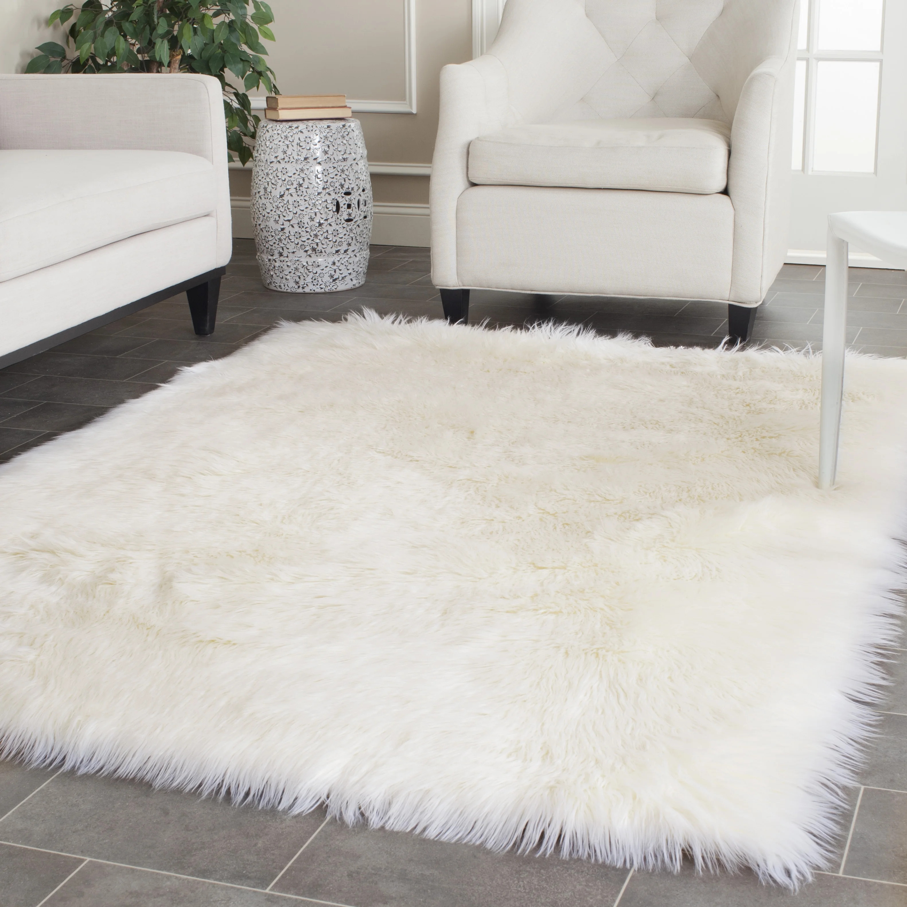SAFAVIEH Faux Sheep Skin Jadyn Solid Plush Area Rug, Ivory, 5' x 7' | Walmart (US)
