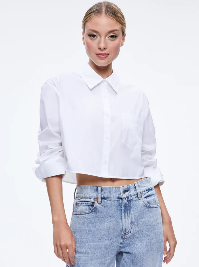 FINELY CROPPED OVERSIZED BUTTON DOWN SHIRT | Alice + Olivia