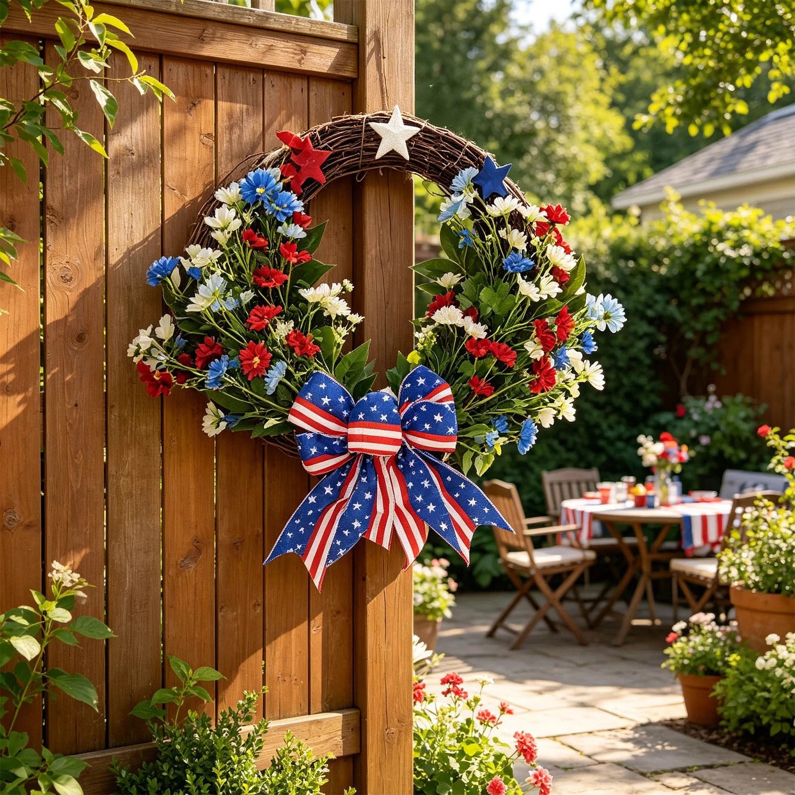 Honmine Patriotic Wreath for Front Door, 4th of July Decor with American Flag Red White Blue Flow... | Walmart (US)