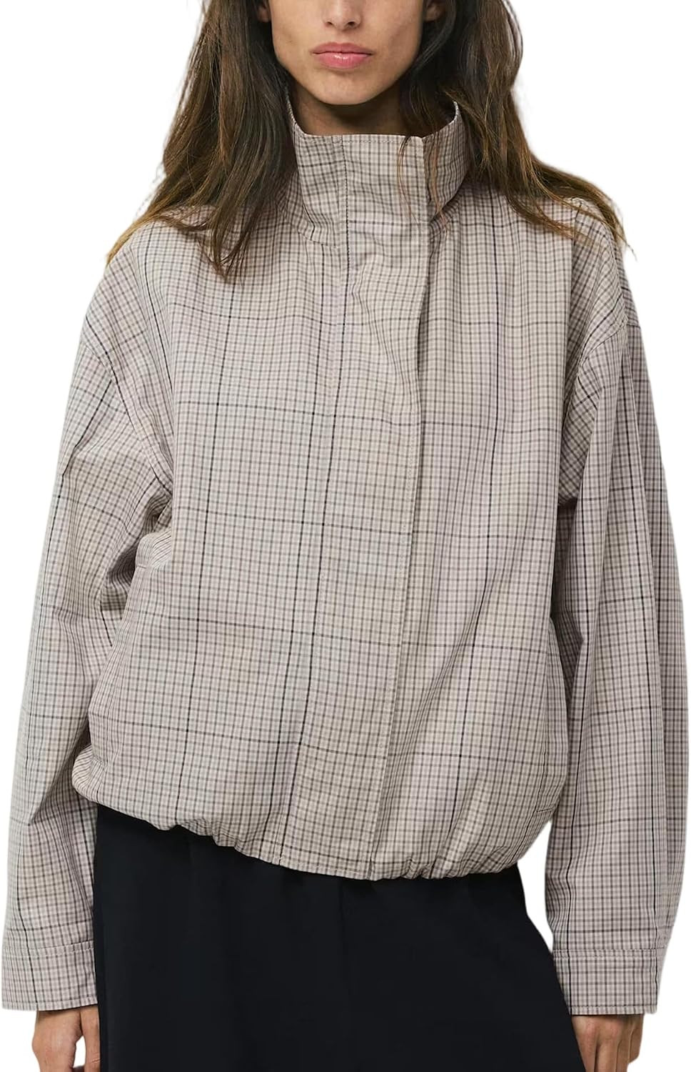 Plaid Jacket Women Trendy Zip Up Stand Collar Bomber Jacket | Amazon (US)