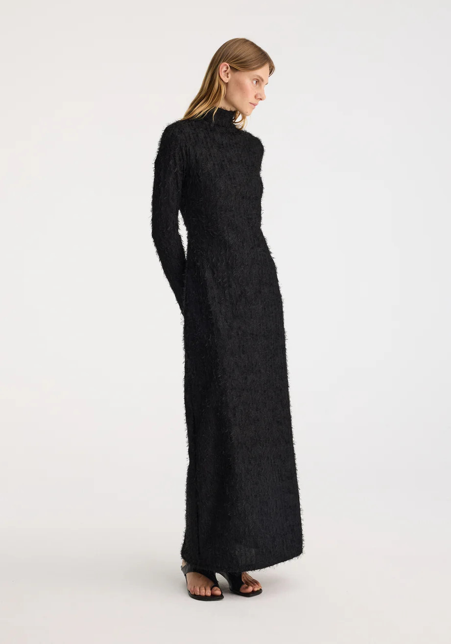 textured lace turtleneck dress | black | Rohe