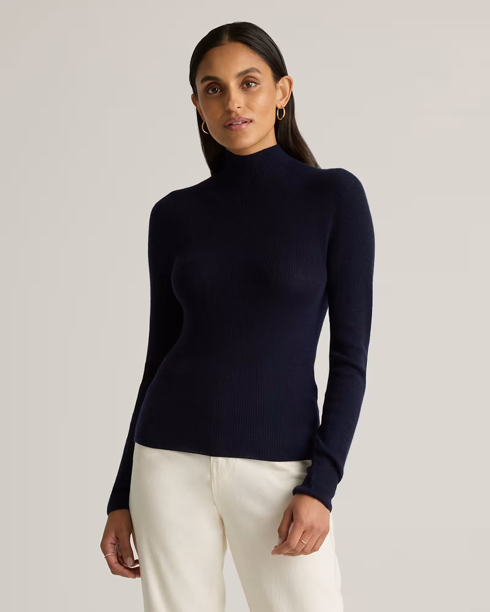Featherweight Cashmere Ribbed Mockneck Sweater | Quince