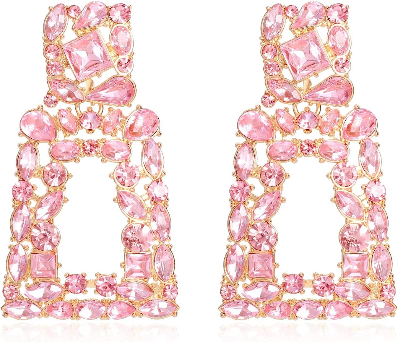 Rhinestone Rectangle Dangle Earrings for Women Sparkly Crystal Geometric Drop Statement Earrings ... | Amazon (US)