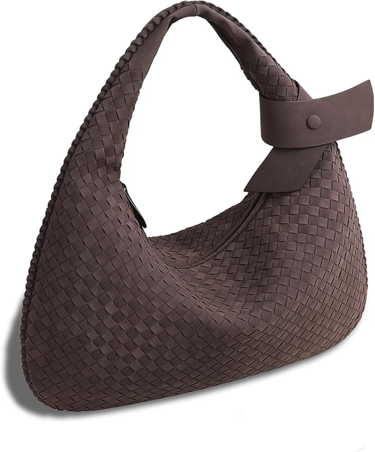 Women's Faux Suede Bag, Woven Bag, Shoulder Bag Slouchy Hobo, Suede Handbag with Zipper Closure | Amazon (US)
