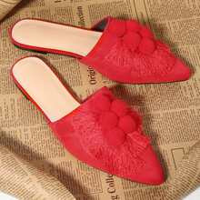 Pom Pom & Tassel Front Flat Mules | SHEIN