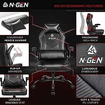 N-GEN Gaming Chair Ergonomic Office Chair PC Desk Chair with Lumbar Support Flip Up Arms Levelled... | Amazon (US)