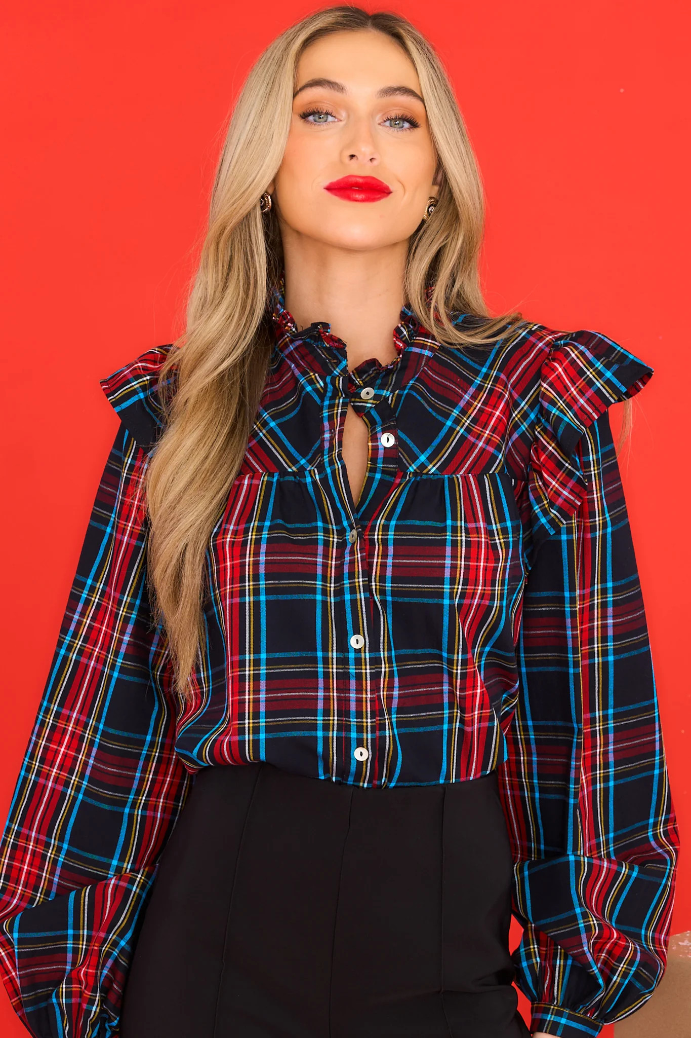 Sled You Go Black Plaid Top | Red Dress 