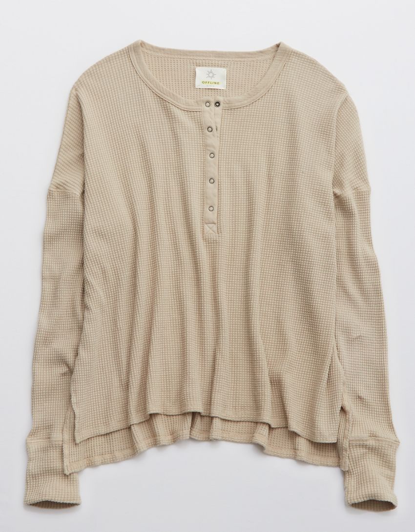 OFFLINE By Aerie Way Back Waffle Henley Long Sleeve T-Shirt | American Eagle Outfitters (US & CA)