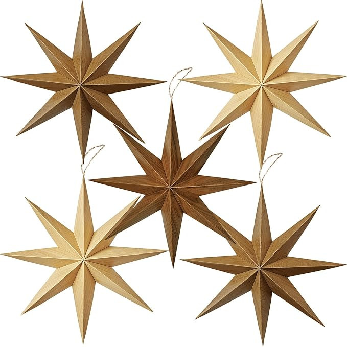 SUNBEAUTY 8-Pointed 12 Inch Paper Star Lanterns Brown Wooden Christmas Lanterns Hanging Lamp Pape... | Amazon (US)