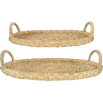 Bloomingville Decorative Handwoven 24" & 28" Oval Seagrass & Rattan Handles (Set of 2 Sizes) Tray... | Amazon (US)