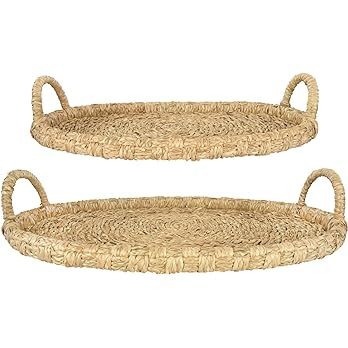 Bloomingville Decorative Handwoven 24" & 28" Oval Seagrass & Rattan Handles (Set of 2 Sizes) Tray... | Amazon (US)