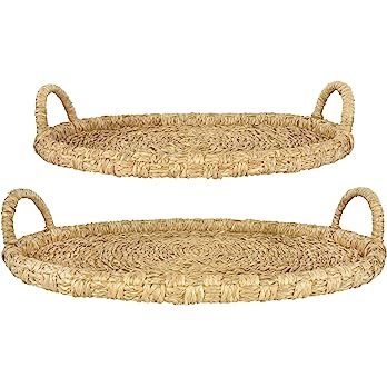 Bloomingville Decorative Handwoven 24" & 28" Oval Seagrass & Rattan Handles (Set of 2 Sizes) Tray... | Amazon (US)