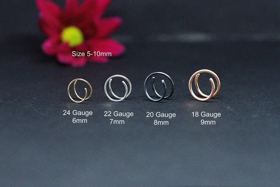 Nose Ring Double Nose Ring for Single Pierced Nose Hoops 14K Gold Nose Silver or Rose Gold Nose R... | Etsy (US)