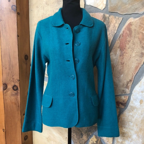 JANE ASHLEY Wool Blend Sweater Jacket Teal (M) | Poshmark