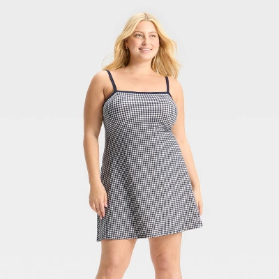 Women's ButterBliss Mini Skater Dress - Wild Fable™ Navy Blue Gingham 2X | Target