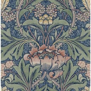 Denim Blue and Salmon Acanthus Floral Prepasted Wallpaper Roll 56 sq. ft. | The Home Depot