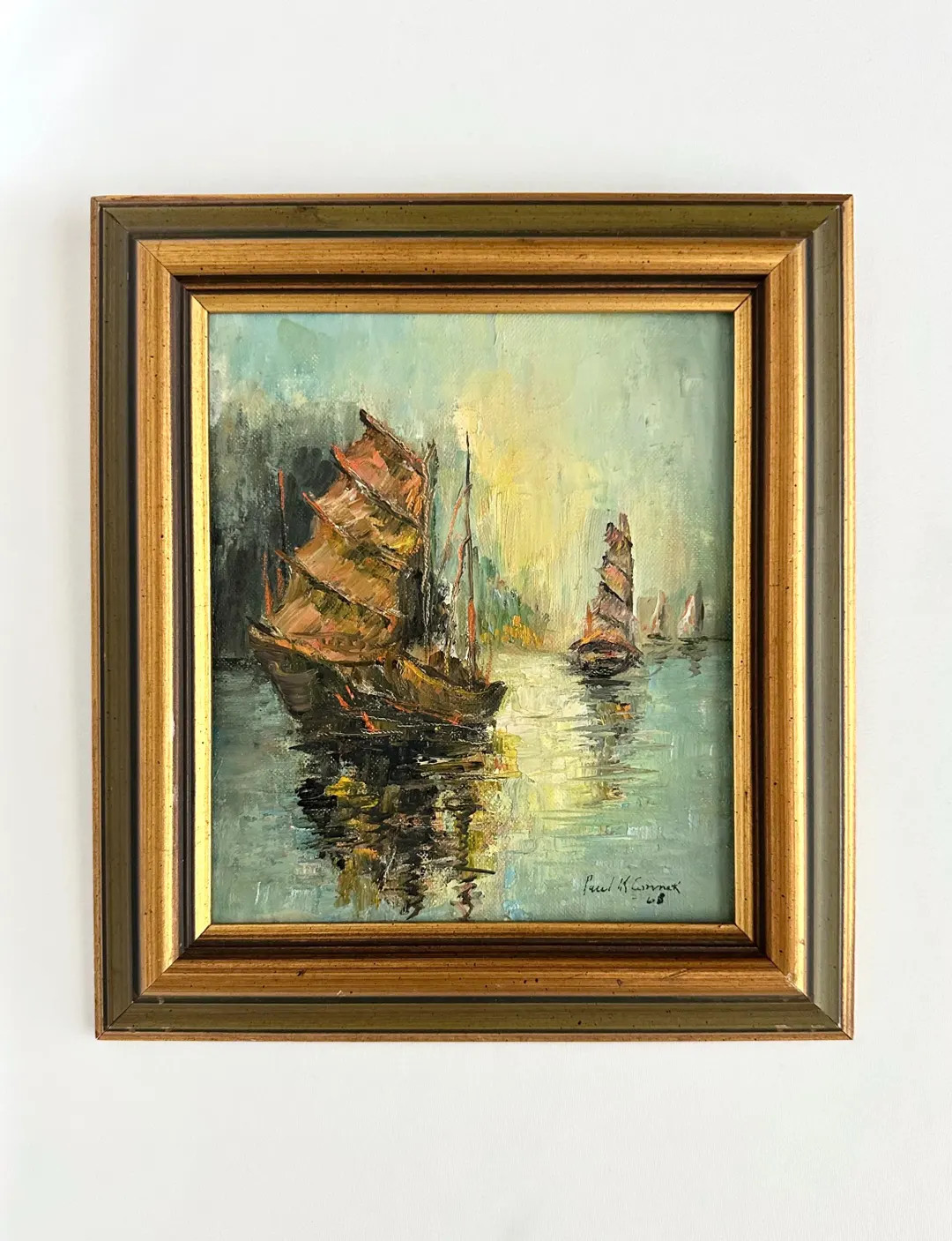 Original Oil Painting, Boats Artwork, Framed Wall Art, Nautical MCM Painting, Abstract Sailboat A... | Etsy (US)