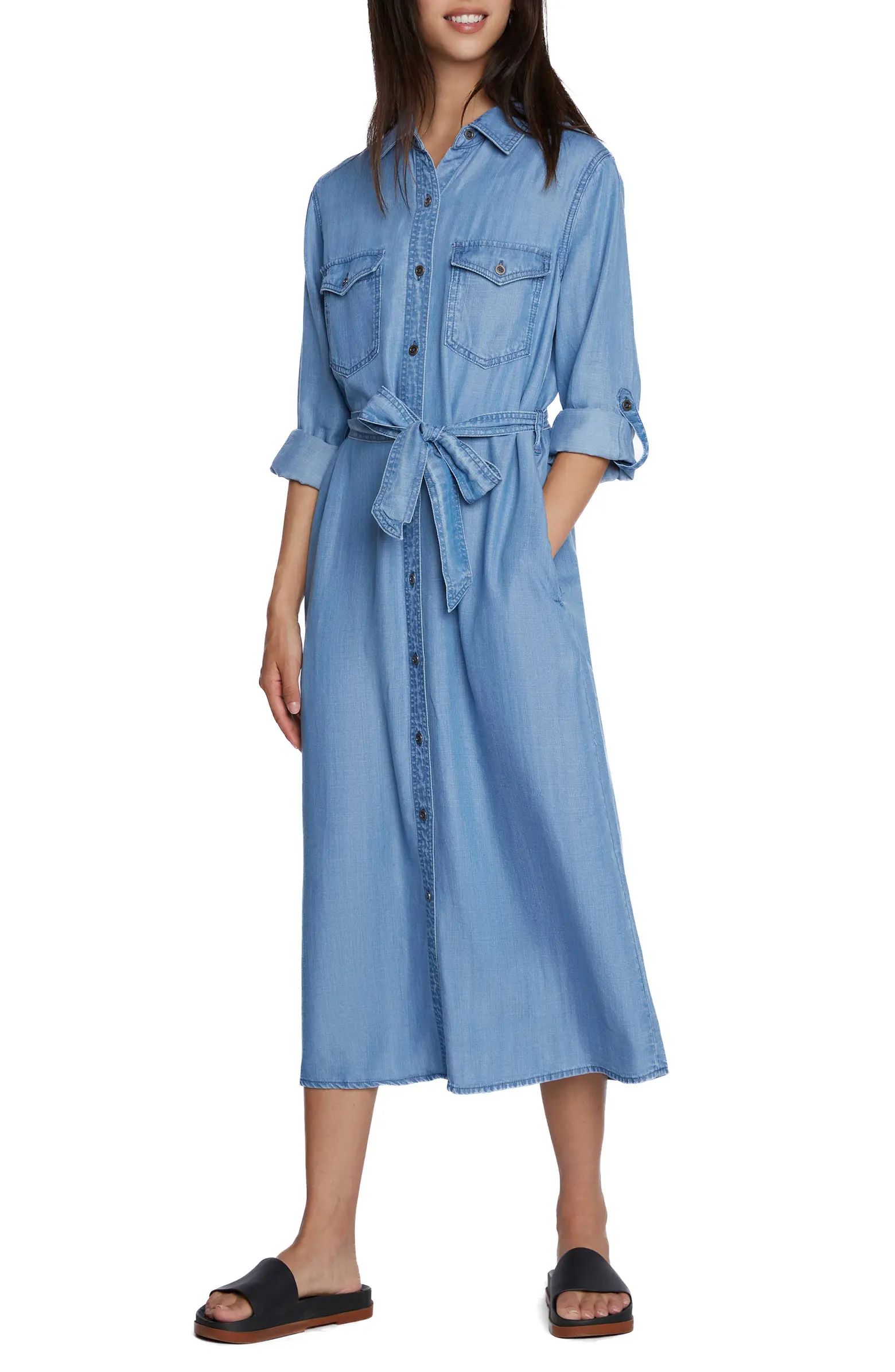 Soft Denim Belted Midi Shirtdress | Nordstrom