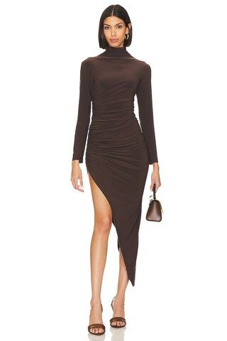 Norma Kamali Turtle Neck Side Drape Gown in Chocolate from Revolve.com | Revolve Clothing (Global)