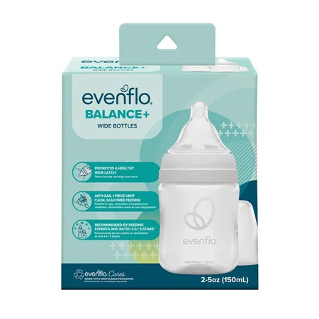 Evenflo Balance+ Wide Neck Baby Bottles, Clear/White, 5oz, 2-Pack | Walmart (US)