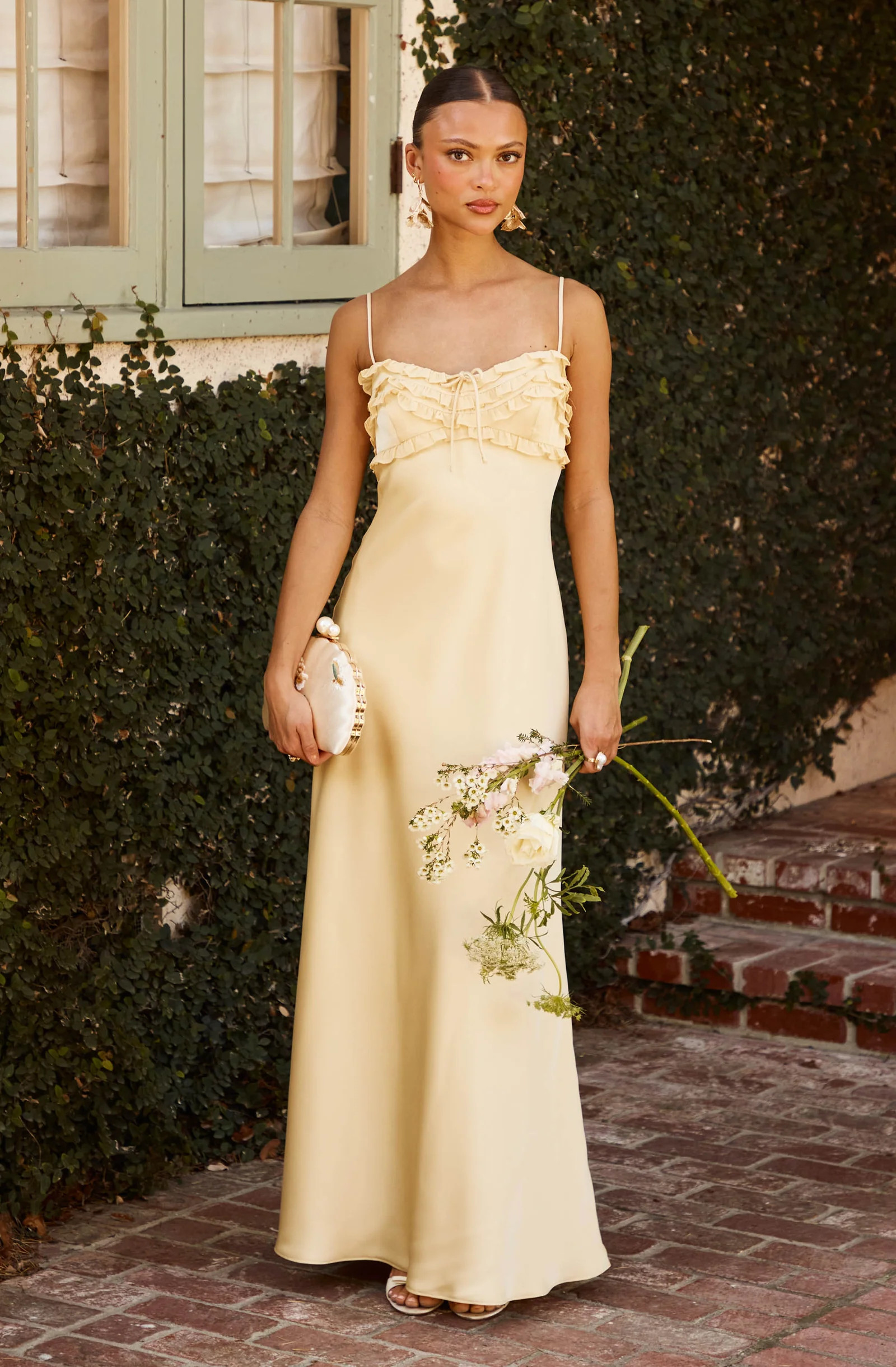 Jade Ruffle Trim Maxi Dress - Yellow / L | ASTR The Label (US)