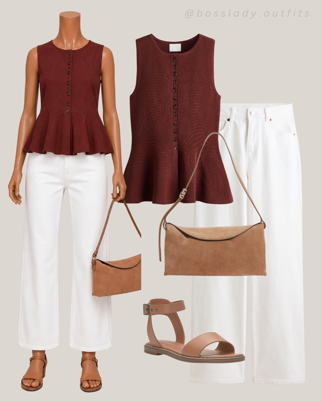this top has main character energy

Tags: burgundy top outfit, peplum top outfit, white wide leg jeans, fall transition outfit, brown and white outfit, date night outfit, tan shoulder bag, ankle strap sandals, fall outfit inspo, sleeveless top outfit

#LTKshoes #LTKstyletip #LTKsummer