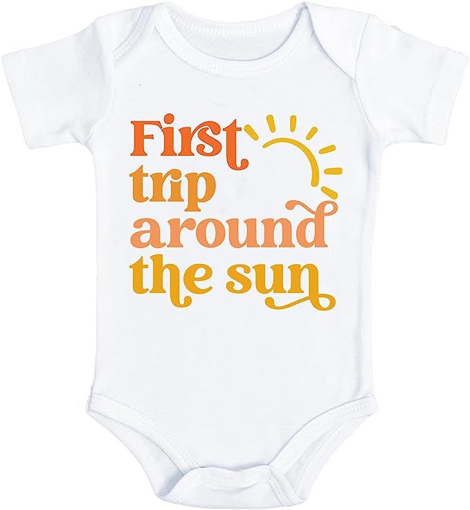 First Trip Around The Sun Baby One Birthday Shirt, 1st Birthday Bodysuit, 1st Birthday Girl Outfi... | Amazon (US)