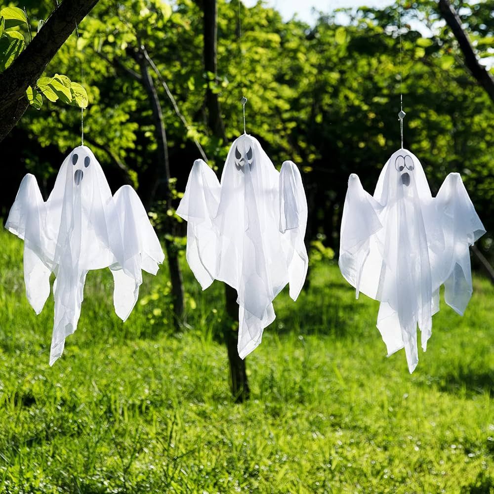 3 Pack Hanging Ghosts Halloween Decor, Cute Halloween Decorations Outdoor or Indoor, Flying Ghost... | Amazon (US)