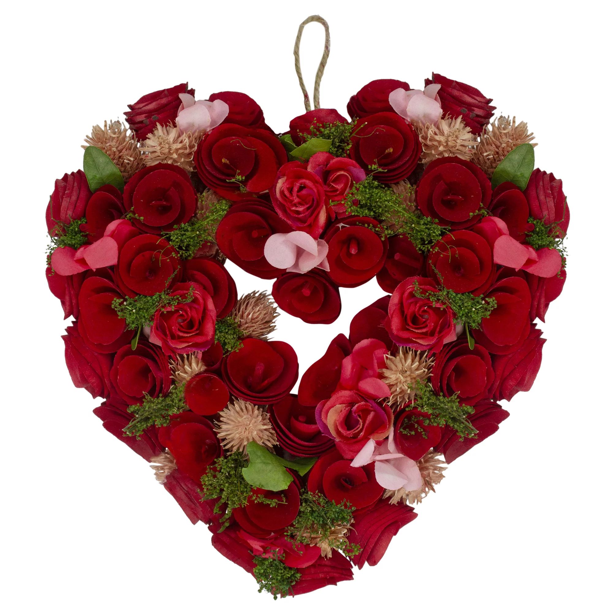 Northlight 14" Red/Pink Heart-Shaped Artificial Valentine's Day Floral Wreath - Unlit - Walmart.c... | Walmart (US)