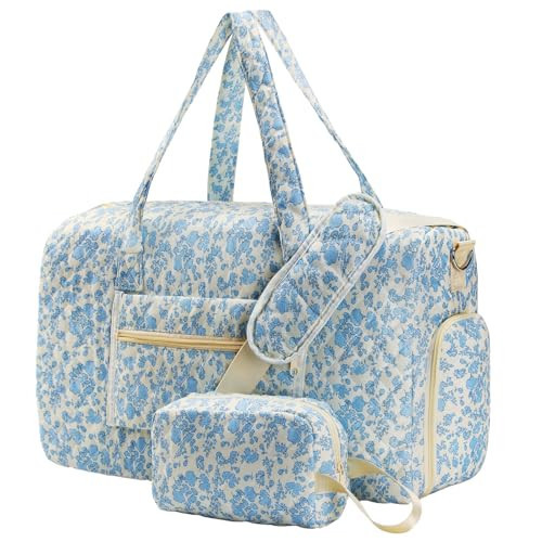 GLOMAXLY Large Floral Quilted Duffle Bag With Waterproof Shoe Compartment | Amazon (US)